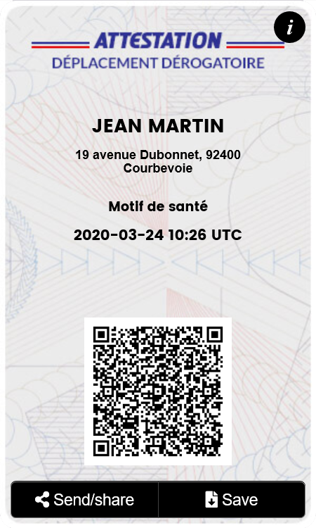 Attestation de déplacement dérogatoire